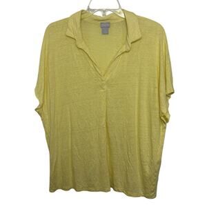 Chico’s 100% Linen Yellow Short Sleeve Top Size 3 XL Beach Cover Up Resort Wear
